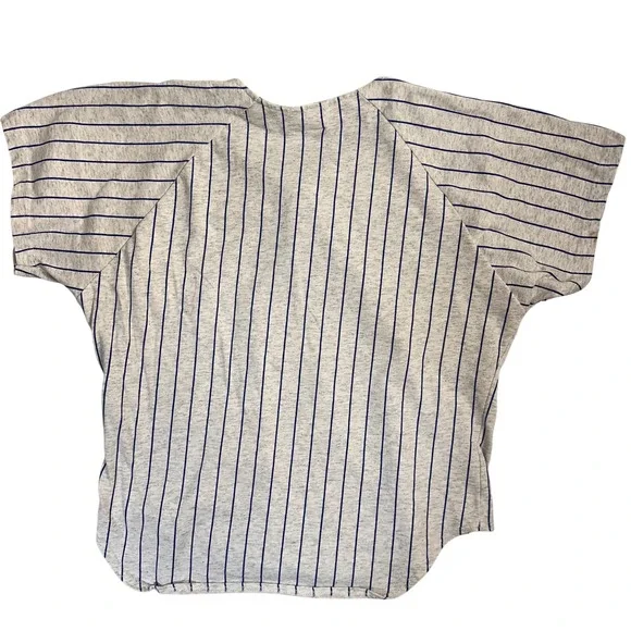 Vintage Bike Doyle Baseball Jersey Gray Blue Striped Mens Sz Large *SLEEVE STAIN - Picture 6 of 9